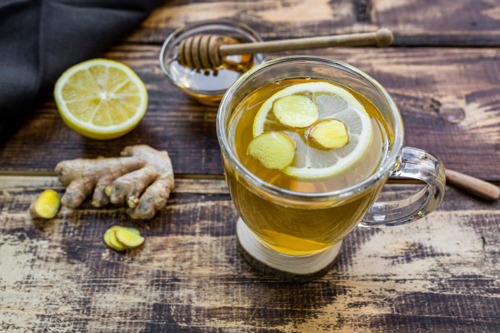 ginger tea on a wood surface