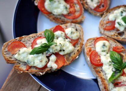 Bruschetta with Baked Mediterranean Marinara & Goat Cheese