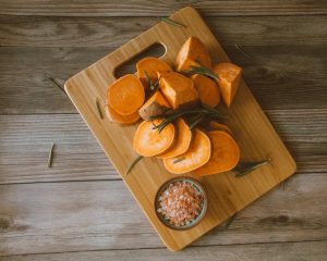 sweet potato chopped on cutting board