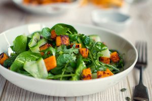 Sweet potato salad prepared in bowl.