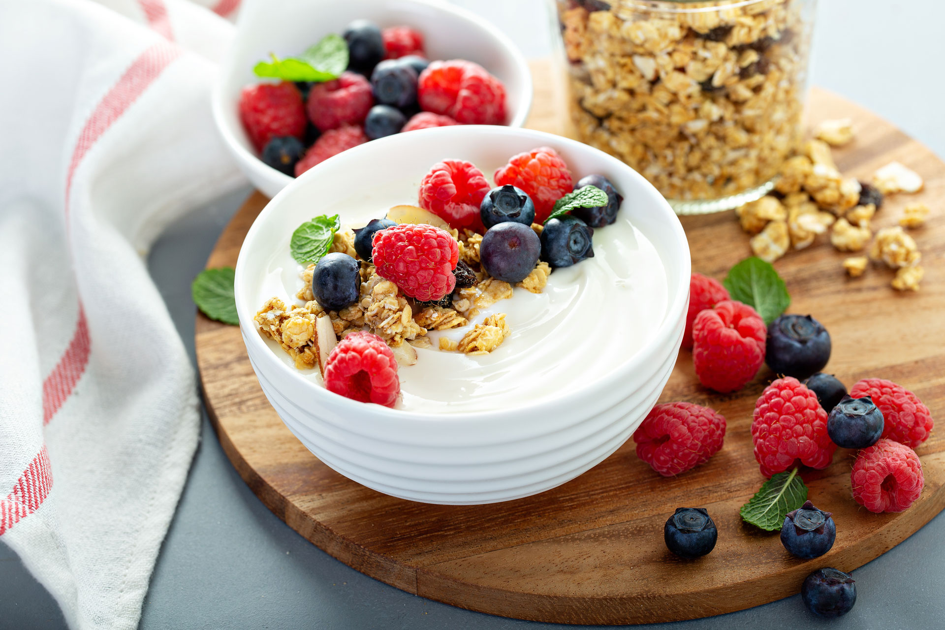 Bowl of yogurt with fruits and nuts