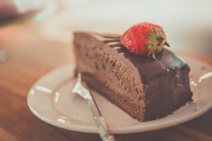 Chocolate cake with a strawberry