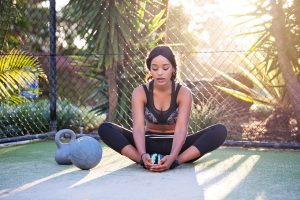 woman stretching outside