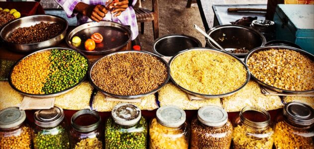 spices spread out in a market