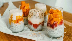 yogurt with chia seeds and fruit