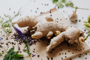 ginger root on a cutting board