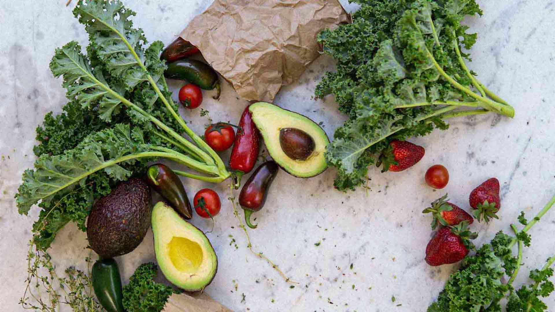 produce spread out on the counter