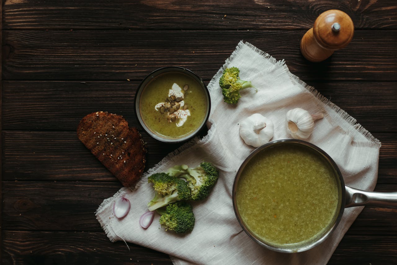 fall immune boost soup with garlic and broccoli